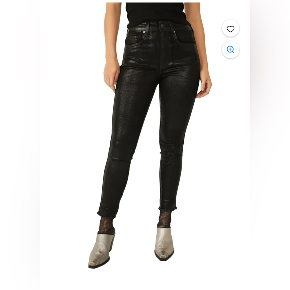 We the Free Phoenix Coated Skinny Jeans in Liquid Black SZ 25 - Picture 3 of 11